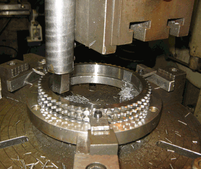 A sprocket being manufactured at our factory.